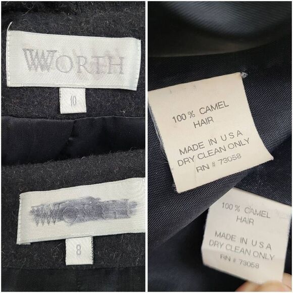 Vintage Worth 100% Camel Hair Fringed Jacket & Wrap Skirt Set Sz 8/10 Black USA - Picture 9 of 10